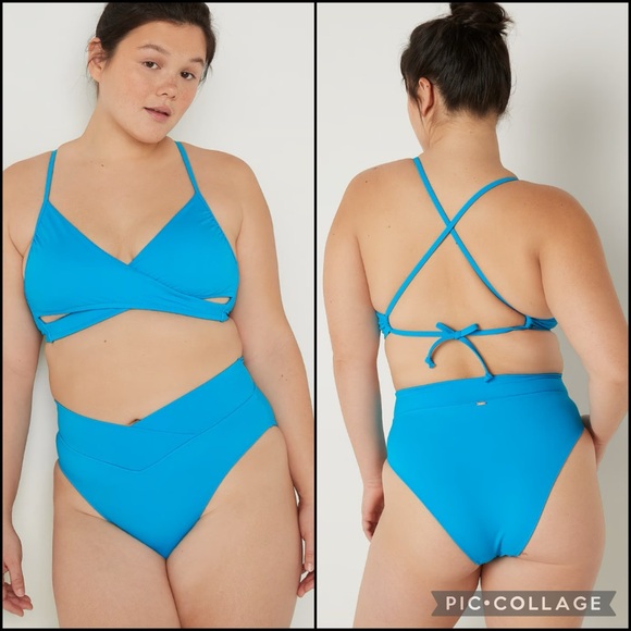 VS PINK Black Floral High Waisted Criss-Cross Cheeky Swim Bottom Bottoms - Picture 6 of 11